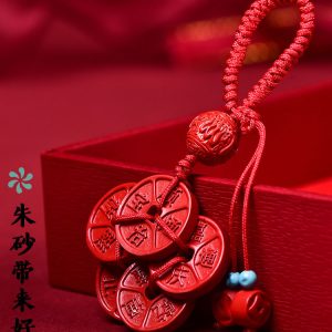 High content red sand five emperor coin keychain